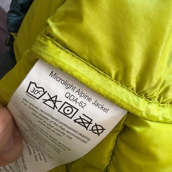 RAB Microlite Alpine Jacket Mens Green Down Hooded Size Large Warm Coat - Picture 6 of 6